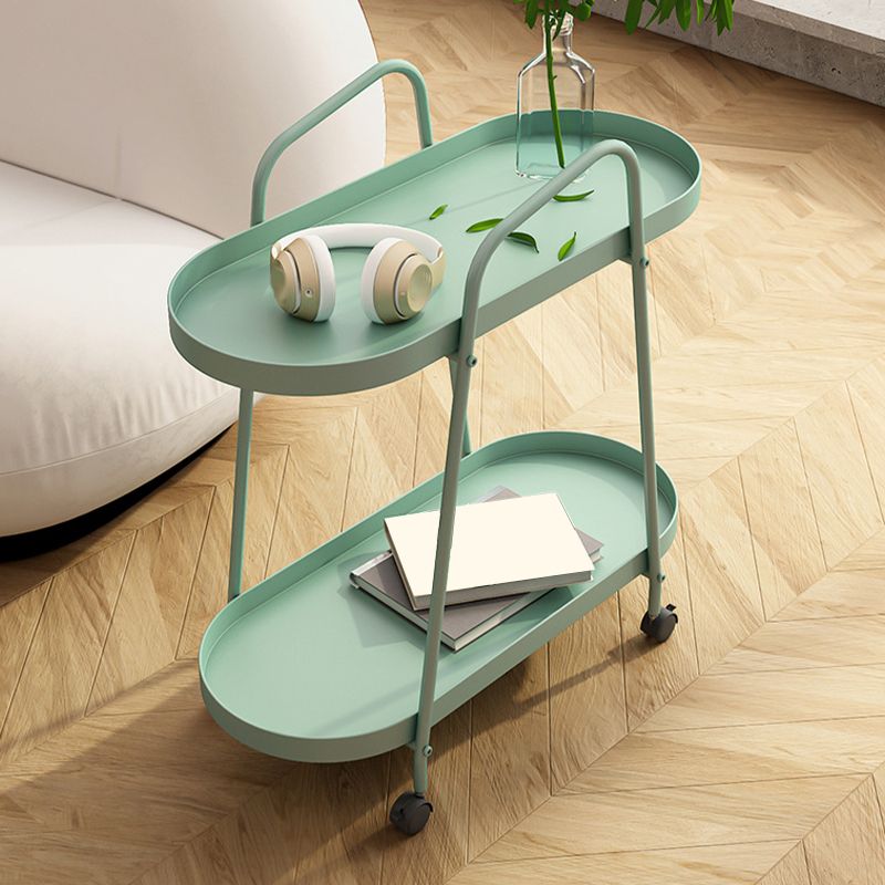 Oval 2-Tier End Table with Casters Mid-Century Modern Metal Side Table Clearhalo 'Coffee & Accent Tables' 'End & Side Tables' 'end_side_tables' 'furn' 'furn_end_side_tables' 'Furniture' 'Living Room Furniture' 1200x1200_3dd80fcf-3fbb-48af-9be1-c7e153ed1cf8