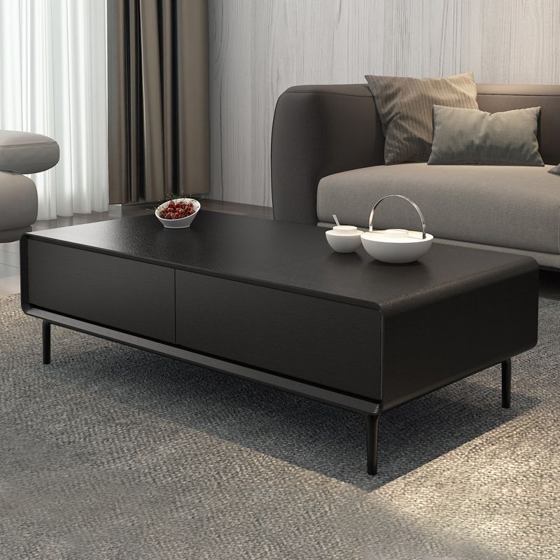 Rechteckiges Metall 4 -Bein Basis -Design Holztisch mit Schubladen Couchtisch