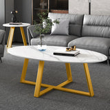 Slate Oval Coffee Table Cross Legs Single Table for Living Room