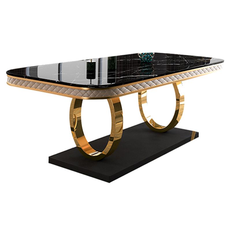 Traditional Luxury Rectangle Dining Table Sintered Stone Table with Gold Trestle Base Clearhalo ' dining_table' 'Dining Tables & Seating' 'Dining Tables' 'furn' 'furn_dining_table' 'Furniture' 'furniture_dining_table' 'Kitchen & Dining Furniture' 'kitchen&dining_furn' 'kitchen' 'kitchen_dining_table' 1200x1200_3ddfa065-96dd-402e-ae19-c97b6aeb7b63