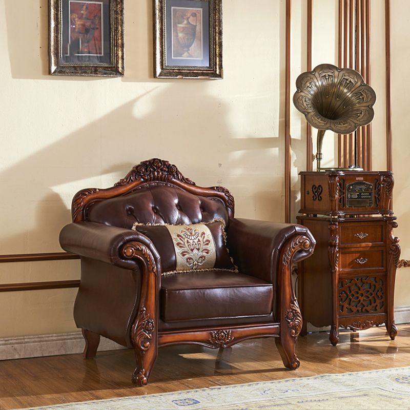 Sofá de cuero genuino Sofá con brazo enrollado con retroceso en marrón