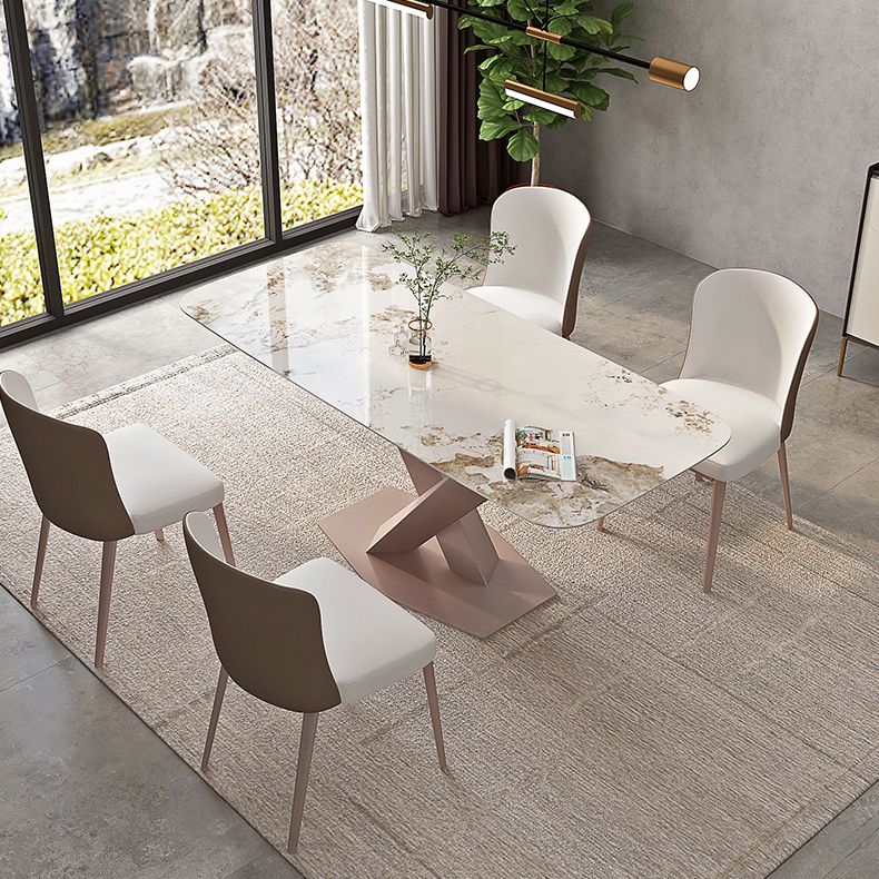 Moderne rechthoek eettafel gesinterde stenen tafel met voetstukbasis