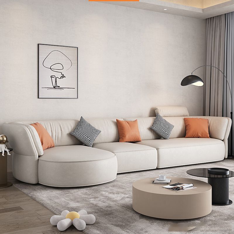 Beige Stain-Resistant Faux Leather Pillow Top Arm Sectional for Living Room Clearhalo 'furn' 'furn_sectionals' 'Furniture' 'furniture_sectionals' 'kitchen' 'kitchen_sectionals' 'Living Room Furniture' 'Sectionals' 1200x1200_3dea16aa-a60c-4b70-a895-4d8871873e90