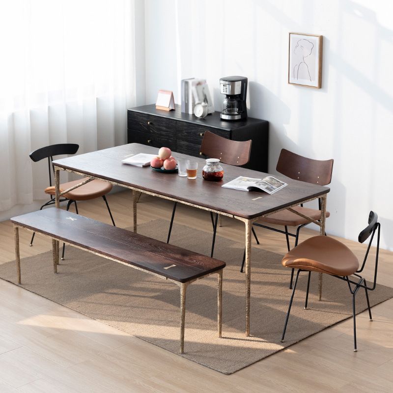 Traditional Luxury Dining Table Rectangle Solid Wood Dining Table with Metal Base Clearhalo 'Dining Tables & Seating' 'Dining Tables' 'dining_table' 'furn' 'furn_dining_table' 'Furniture' 'furniture_dining_table' 'Kitchen & Dining Furniture' 'kitchen' 'kitchen_dining_table' 1200x1200_3debd75e-eb32-4b48-92eb-70bb9cc7c1df