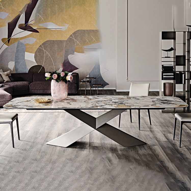 Sintered Stone Top Table for Restaurant Industrial Dining Table with Black Pedestal Base Clearhalo ' dining_table' 'Dining Tables & Seating' 'Dining Tables' 'furn' 'furn_dining_table' 'Furniture' 'furniture_dining_table' 'Kitchen & Dining Furniture' 'kitchen&dining_furn' 'kitchen' 'kitchen_dining_table' 1200x1200_3dedb863-f78a-45bb-ac26-917556c7d371