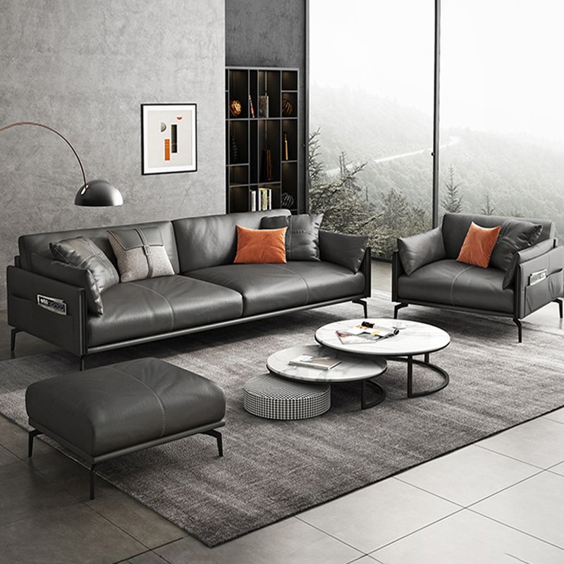 Gray Leather Sofa with Four Legs Contemporary Living Room Seating Clearhalo 'furn' 'furn_sofas' 'Furniture' 'Living Room Furniture' 'Sofa' 'sofas' 1200x1200_3df199df-1004-4ec3-972d-3de6f0de2217