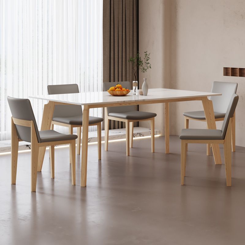 Mesa de comedor Mid-Century con tapa de piedra, mesa de comedor rectangular con patas naturales