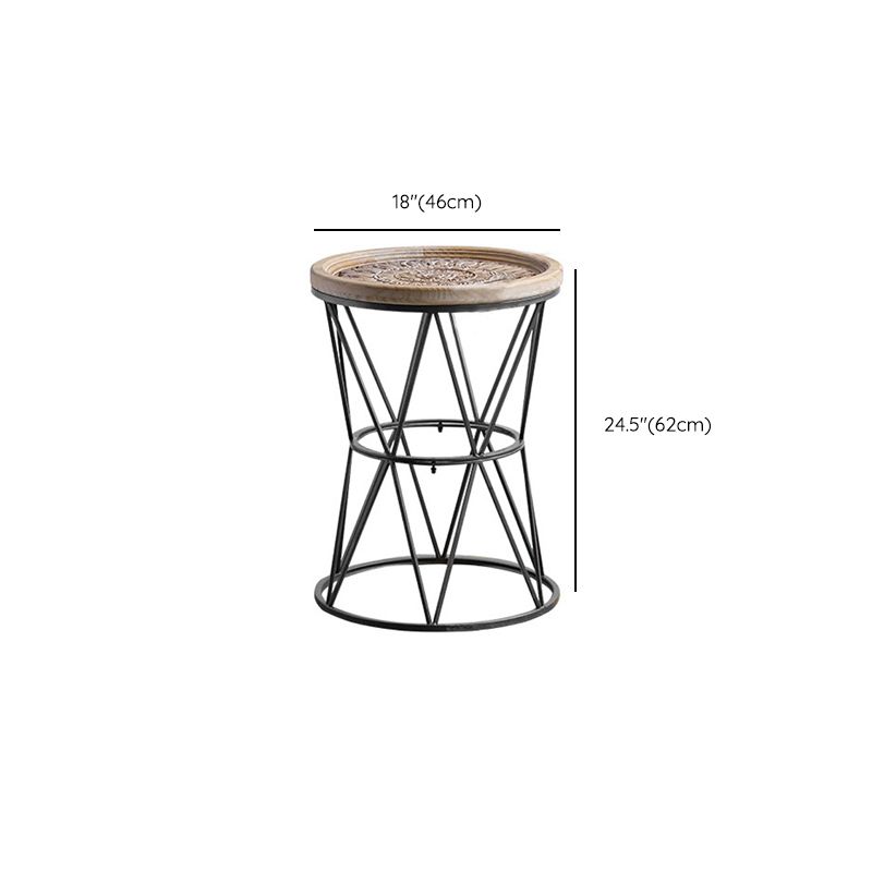 Tavolo laterale superiore del vassoio rotondo in legno rustico e snack di estremità laterale in metallo