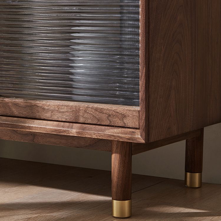 Walnut Glass Paned Accent Cabinet Mi-Century Modern 41.3" Tall Chest with Drawer Clearhalo 'Cabinets & Chests' 'cabinets_chests' 'furn' 'furn_cabinets_chests' 'Furniture' 'Living Room Furniture' 1200x1200_3df87d53-ebe8-480c-9fc1-f882d0c8002c