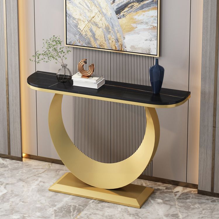 Stone Half Moon Accent Table 1-shelf 31.5" Tall Console Table