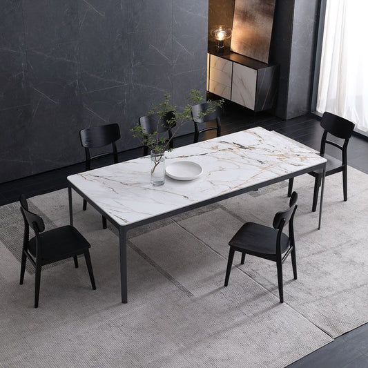 Tavolo da pranzo rettangolare contemporaneo in metallo con 4 gambe sinterizzate in pietra per casa