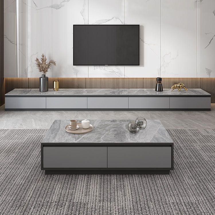 Console multimediale in finto legno Console TV grigia contemporanea con cassetti