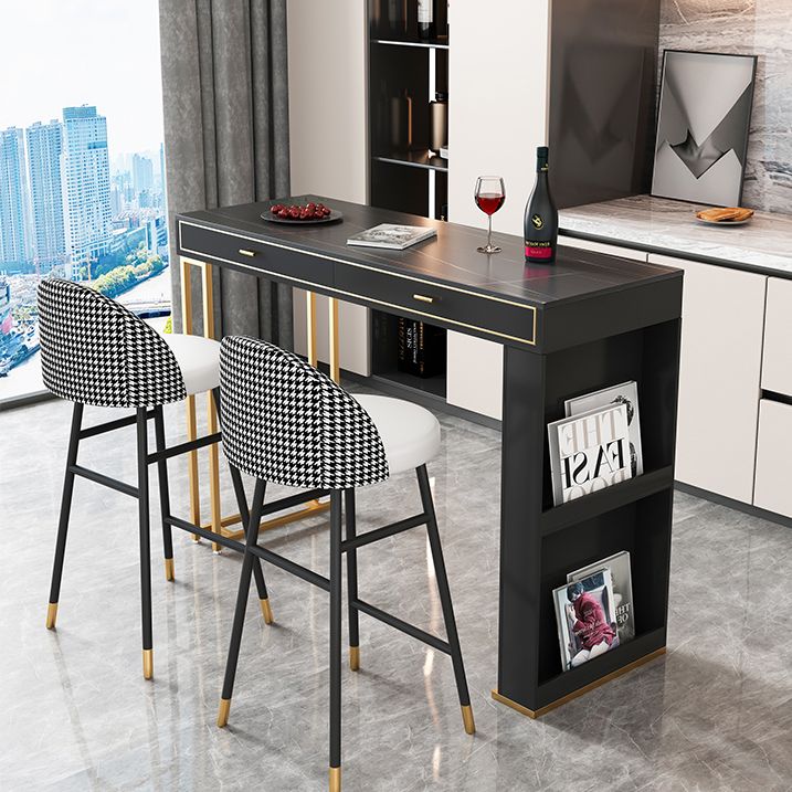 Glam Iron Bar Dining Table Faux Marble Top Indoor Bistro Table with 2-Drawer Clearhalo 'Bar Furniture' 'Bar Tables' 'bar_tables' 'furn' 'furn_bar_tables' 'Furniture' 'furniture_bar_tables' 'Kitchen & Dining Furniture' 1200x1200_3dfb6537-328e-4adc-a8f6-31a7d88eb374