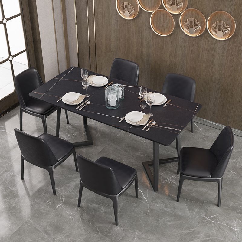 Designer 1/4/5/7 Pieces Dining Set Rectangular Double Pedestal Dinette Set with Stone Top Clearhalo 'Dining Room Sets' 'Dining Tables & Seating' 'dining_room_set' 'furn' 'furn_dining_room_set' 'Furniture' 'Kitchen & Dining Furniture' 1200x1200_3dfc6fda-449f-4024-9c67-0a0ca3e01f9e