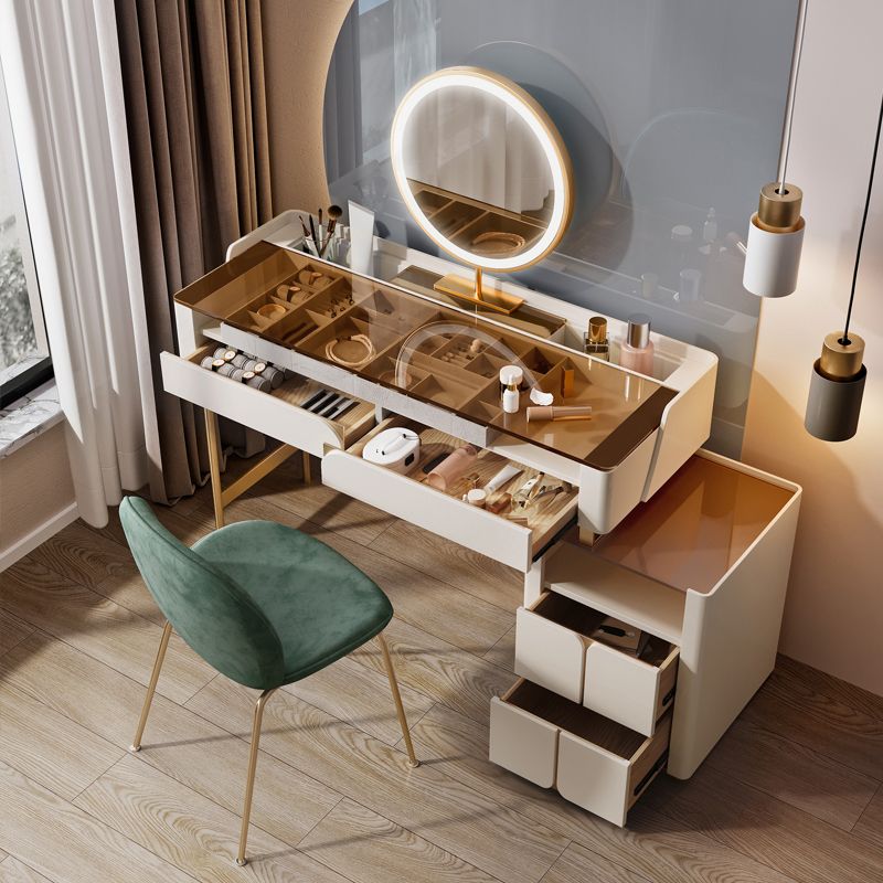 Glass Top Makeup Vanity Desk Storage Box Makeup Vanity Set with Drawer Clearhalo 'Bedroom Furniture' 'furn' 'furn_makeup_vanities' 'Furniture' 'Makeup Vanities' 'makeup_vanities' 1200x1200_3dff02a7-1171-4176-a560-a6ab4edf4b9d