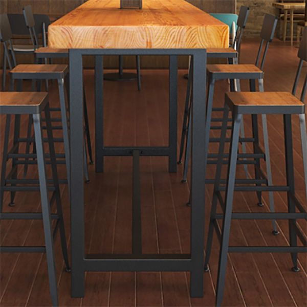 Table de bar de style industriel, bureau de bar de bistro rectangulaire en bois massif avec repose-pieds
