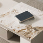 Rectangle Single Coffee Table Stone Cocktail Table with Storage Drawers