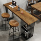 Industrial Bar Table Black Iron Solid Wood Pub Height Dining Table with 2 Shelve