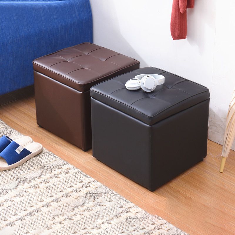 Mid-Century Modern Pouf Ottoman Faux Leather Tufted Square Ottoman with Storage Clearhalo 'furn' 'furn_ottomans_poufs' 'Furniture' 'Living Room Furniture' 'Ottomans & Poufs' 'ottomans_poufs' 1200x1200_3e09ab75-1ce3-4802-b401-01a0e2d015cc