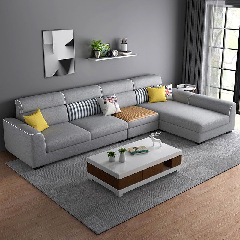 Flared Arms Slipcovered Sectionals with Sewn Pillow Back for Living Room and Apartment Clearhalo 'furn' 'furn_sectionals' 'Furniture' 'furniture_sectionals' 'Living Room Furniture' 'Sectionals' 1200x1200_3e0c5684-2b84-4fa3-97a7-8a01ac46b2bd