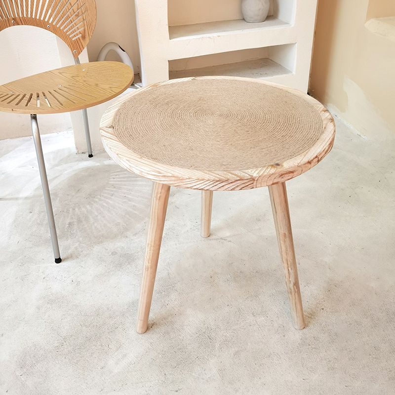 French Country 3 Legs Sofa Side Accent Table Solid Wood Round End Table