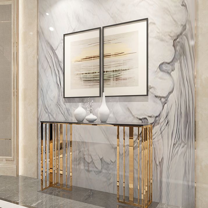 Tavolo della console glam tavolo accento rettangolo in marmo in oro, altezza 31,5 pollici