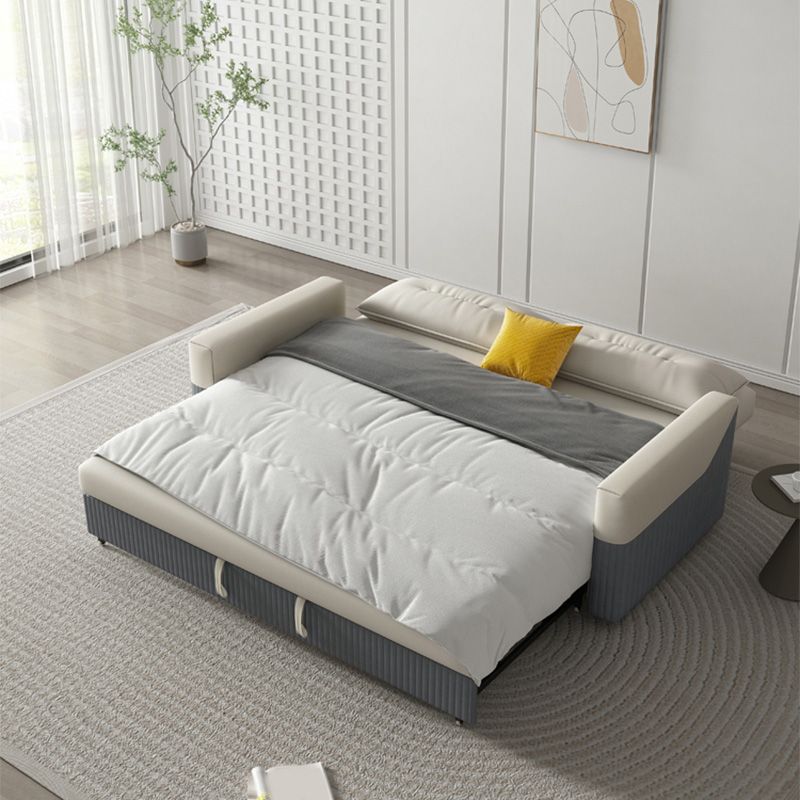 Canapé-canapé en cuir en cuir gris et blanc canapé-lit avec cadre en bois