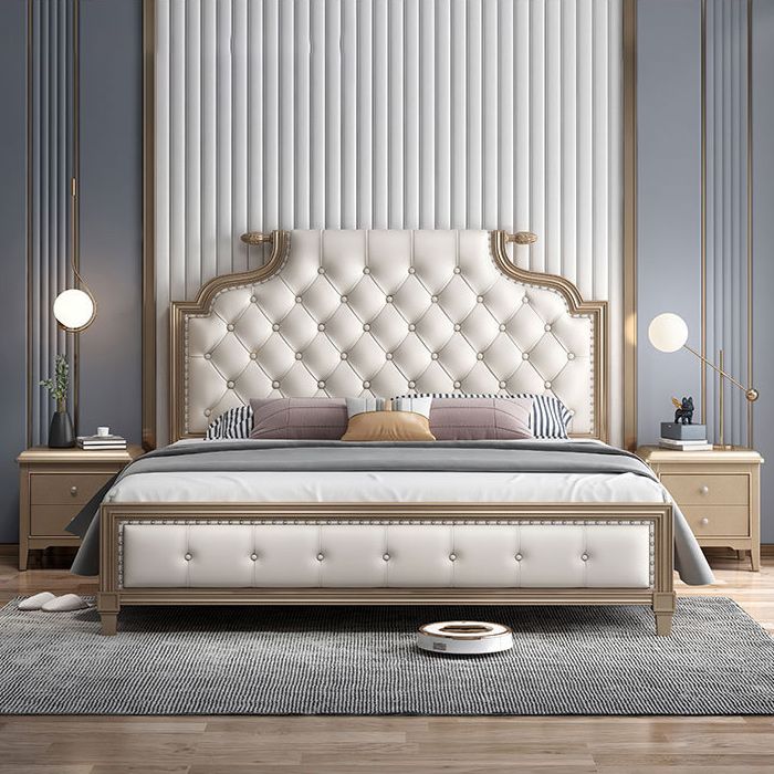 Contemporary Standard Bed Solid Wood Bed Frame with Upholstered Headboard Clearhalo 'Bedroom Furniture' 'Beds' 'furn' 'furn_beds' 'Furniture' 1200x1200_3e17b15b-edfb-4fad-8379-7e724b5433da
