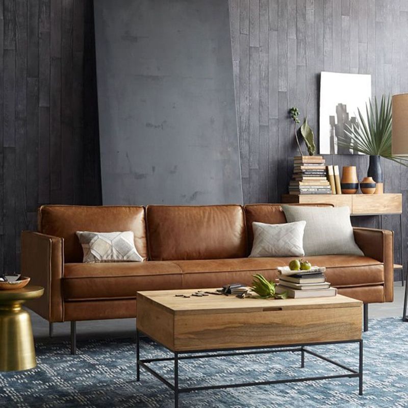 Brown Leather Settee Furniture Loose Back Square Arm Loveseat Clearhalo 'furn' 'furn_sofas' 'Furniture' 'furniture_sofas' 'kitchen' 'kitchen_sofas' 'Living Room Furniture' 'Sofa' 'sofas' 1200x1200_3e196a08-c138-4095-ac03-6493942c0864