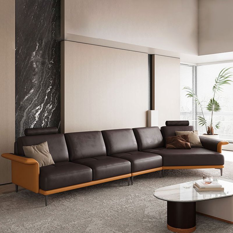 Veurs de cuir authentiques du milieu du siècle sectionnelle en baisse et chaise en marron en marron