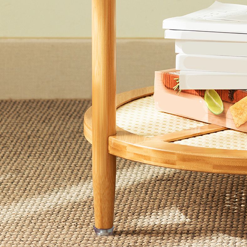 19.68" Tall Round Glass Top Side Table Wood 3 Legs End Table with Shelf