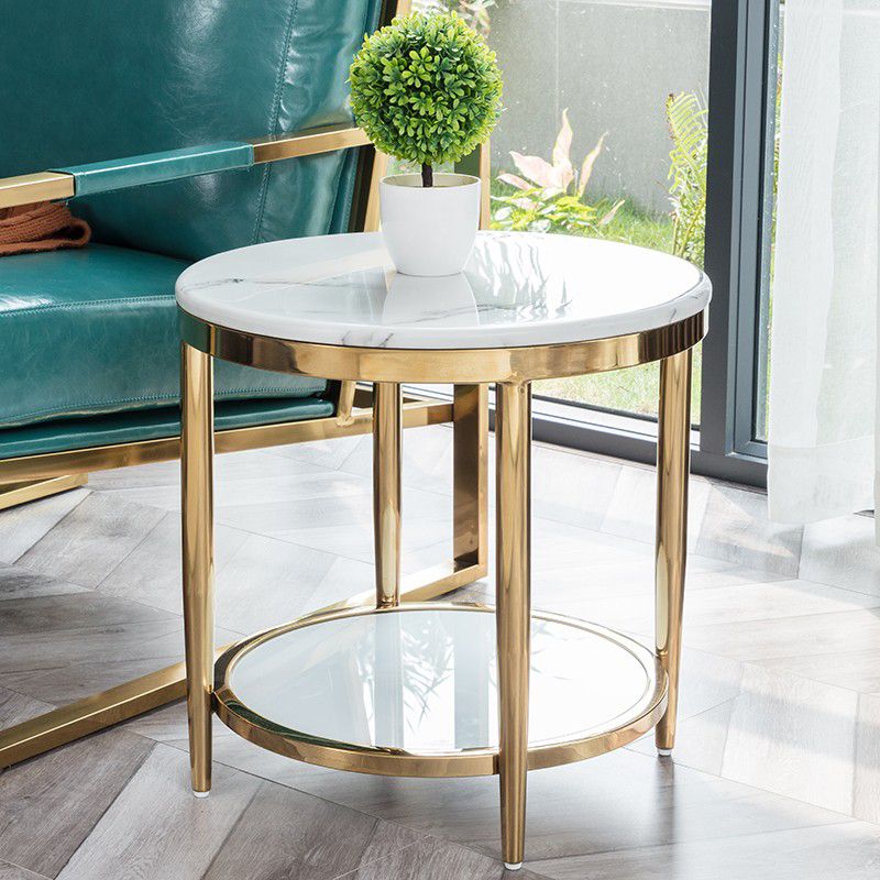 Contemporary Style Round Side End Table Metal Frame Side Table Clearhalo 'Coffee & Accent Tables' 'End & Side Tables' 'end_side_table' 'end_side_tables' 'furn' 'furn_end_side_tables' 'Furniture' 'furniture_end_side_table' 'Living Room Furniture' 1200x1200_3e1cb518-07cf-4c8f-b636-7e338be7c58c