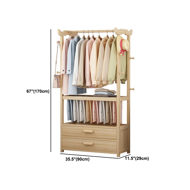 Entryway Kit Hall Tree Drawer Hooks in Burlywood Engineered Wood Coat Hanger