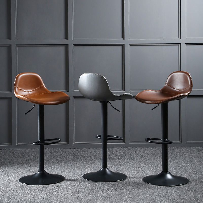 Adjustable Height Bucket Seat Bar Stools Faux Leather Swivel Barstool