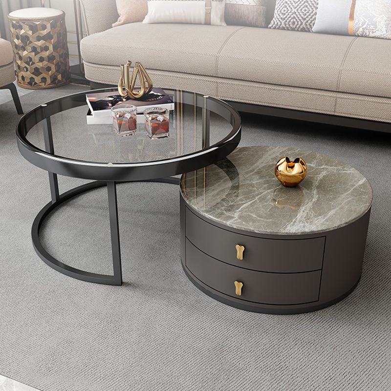 Contemporary Coffee Table Set Round 2-Piece Coffee Cocktail Table Clearhalo 'Coffee & Accent Tables' 'Coffee Tables' 'coffee_tables' 'furn' 'furn_coffee_tables' 'Furniture' 'Living Room Furniture' 1200x1200_3e1e8958-b1c5-4a19-b230-44e5e3d2b8f6