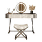 Stone and Metal with Faux Leather Accent Vanity Table, 29.5"