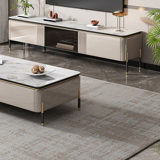 Glam TV Console Stone Media Console Open Storage Console with Drawers Clearhalo 'furn' 'furn_tv_stands_entertainment_centers' 'Furniture' 'Living Room Furniture' 'TV Stands & Entertainment Centers' 'TV Stands & Media Storage Furniture' 'tv_stands_entertainment_centers' 1200x1200_3e25eed0-6547-42be-a073-12091ef8945b