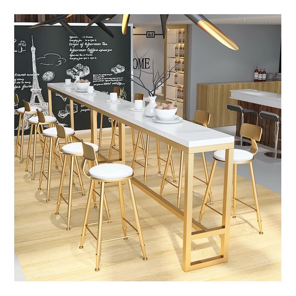 Glam White Marble Counter Table with Rectangle Table Top Gold Trestle Table, Only Table Clearhalo 'Bar Furniture' 'Bar Tables' 'bar_tables' 'furn' 'furn_bar_tables' 'Furniture' 'furniture_bar_tables' 'Kitchen & Dining Furniture' 1200x1200_3e2fd40b-d513-45d8-94d8-8cca84a39c7d