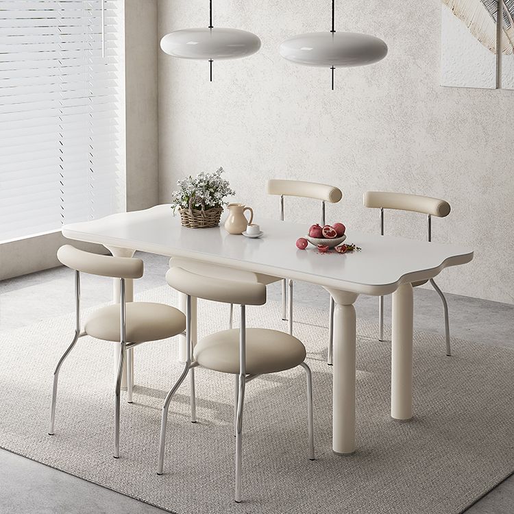 White Rectangle Dining Table Stone and Solid Wood Dining Table with 4 Legs Clearhalo 'Dining Tables & Seating' 'Dining Tables' 'dining_table' 'furn' 'furn_dining_table' 'Furniture' 'Kitchen & Dining Furniture' 1200x1200_3e31c1ad-6211-494e-b85e-2ab8ab5f0301
