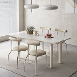 White Rectangle Dining Table Stone and Solid Wood Dining Table with 4 Legs Clearhalo 'Dining Tables & Seating' 'Dining Tables' 'dining_table' 'furn' 'furn_dining_table' 'Furniture' 'Kitchen & Dining Furniture' 1200x1200_3e31c1ad-6211-494e-b85e-2ab8ab5f0301