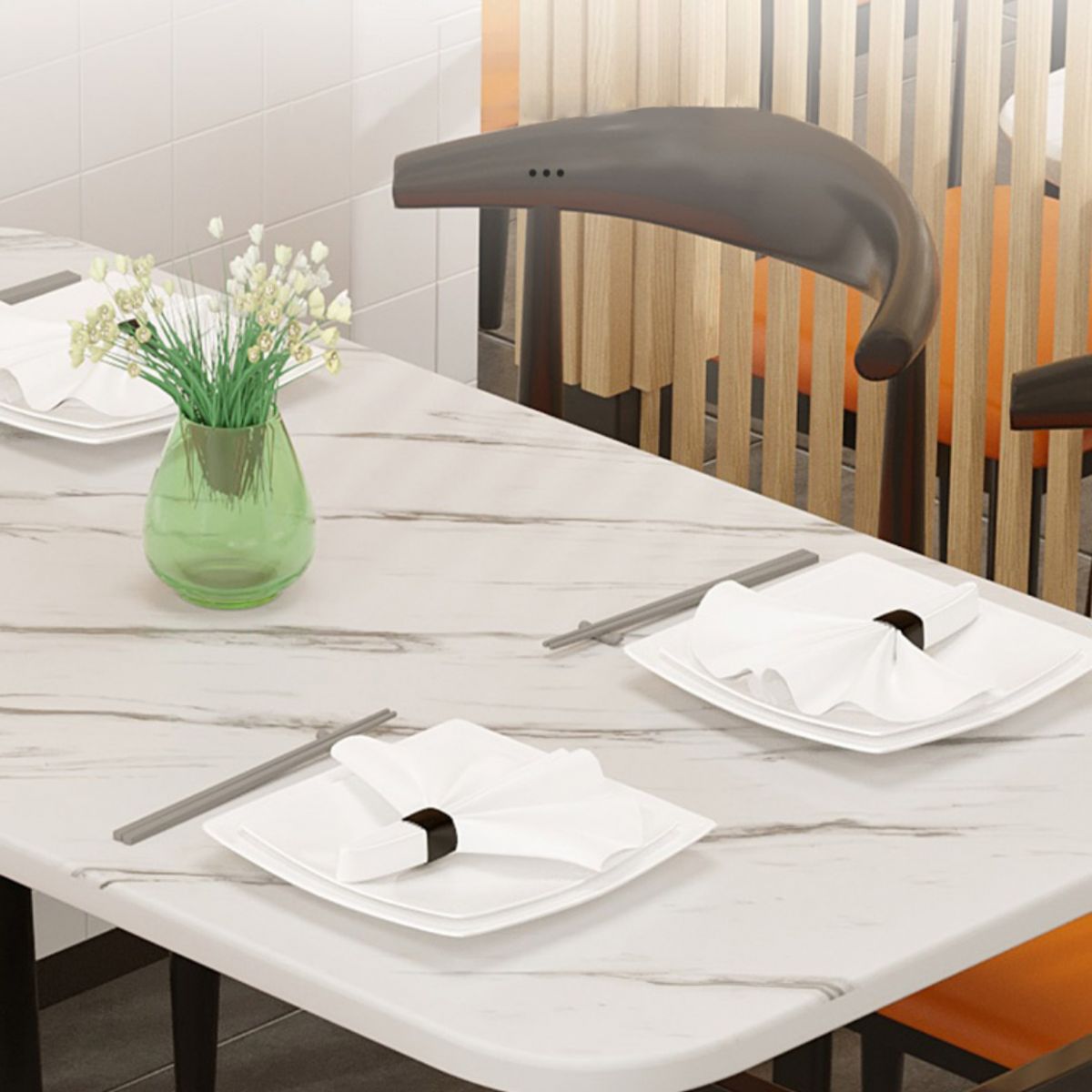 Eigentijdse witte rechthoekige houten eettafel met 4 voet