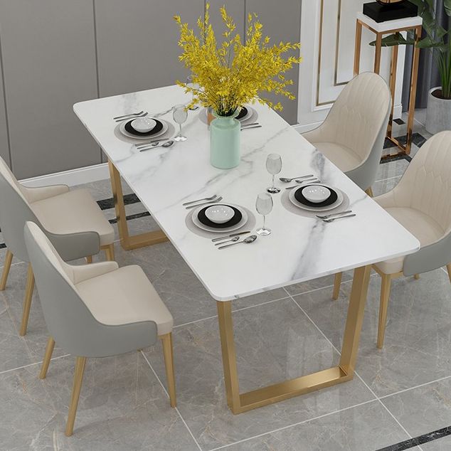 Glam Iron Dinette Set 1/2/5/7 Pieces Rectangle Dining Table Set with White Sintered Stone