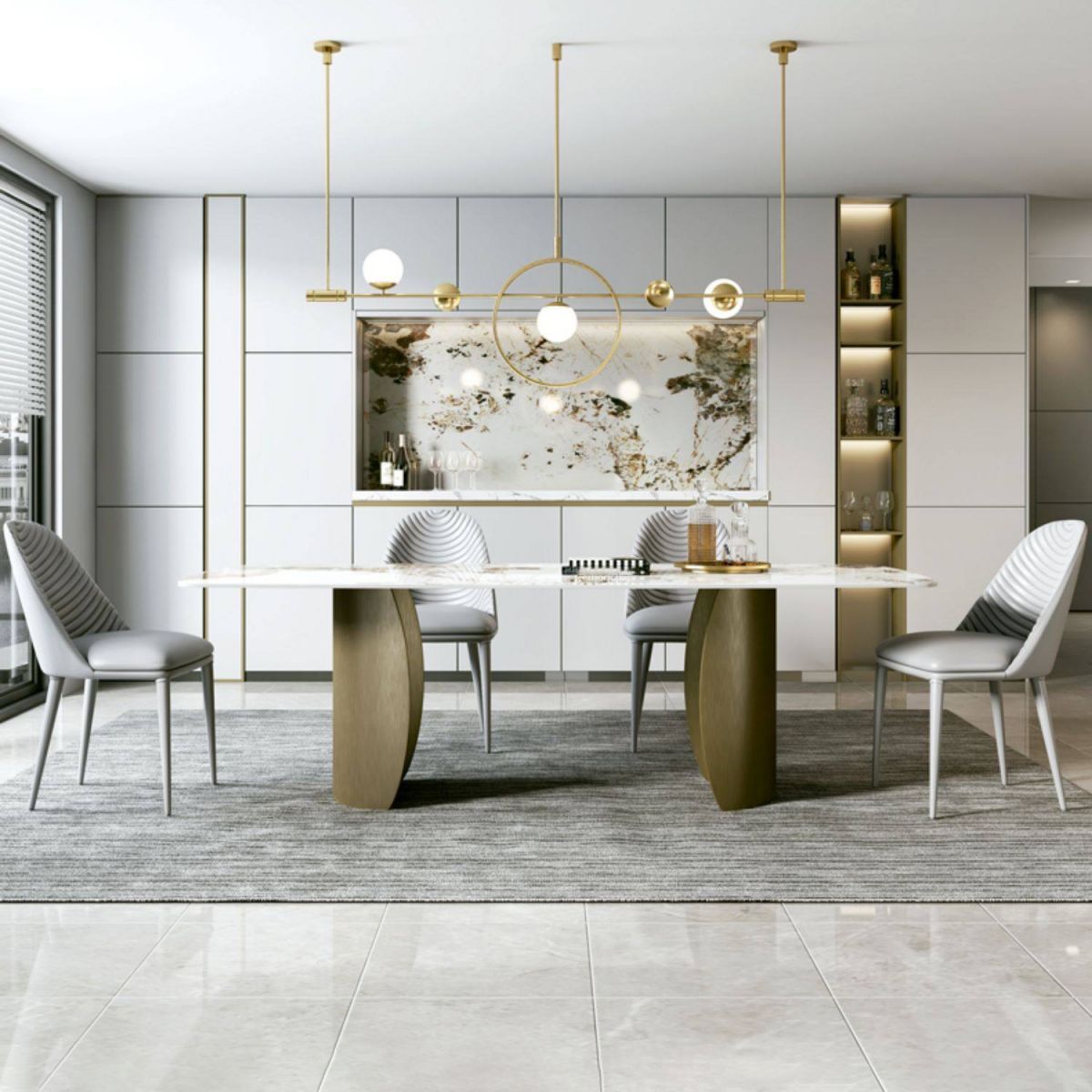 Glam 1/4/5/7 Pieces Dining Set Rectangular Double Pedestal Dining Set Clearhalo 'Dining Room Sets' 'Dining Tables & Seating' 'dining_room_set' 'furn' 'furn_dining_room_set' 'Furniture' 'furniture_dining_room_set' 'Kitchen & Dining Furniture' 1200x1200_3e3c549f-a5df-4908-976b-a1f54d9128da