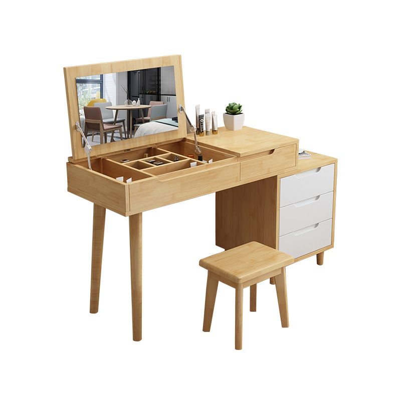 Tavolo da trucco in vanità in legno massiccio con specchio e 4 -catrawer - 17,72 "d