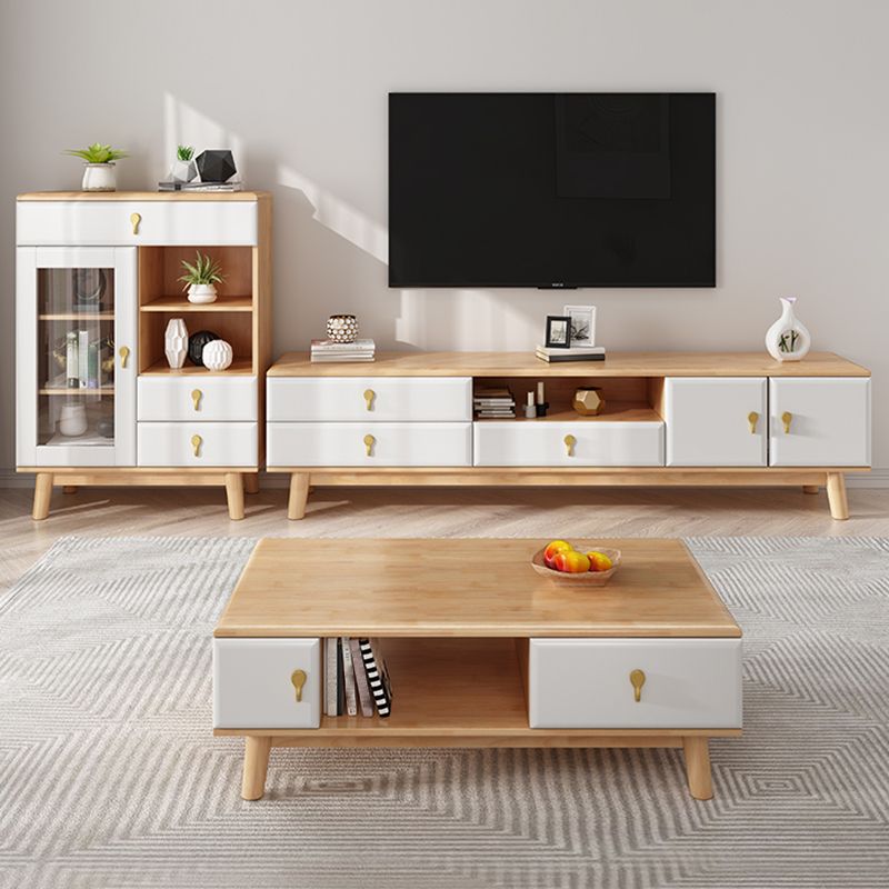 19.69 "H TV -Ständer zeitgenössischer Stil Massivholz -TV -Konsole mit 3 Schubladen