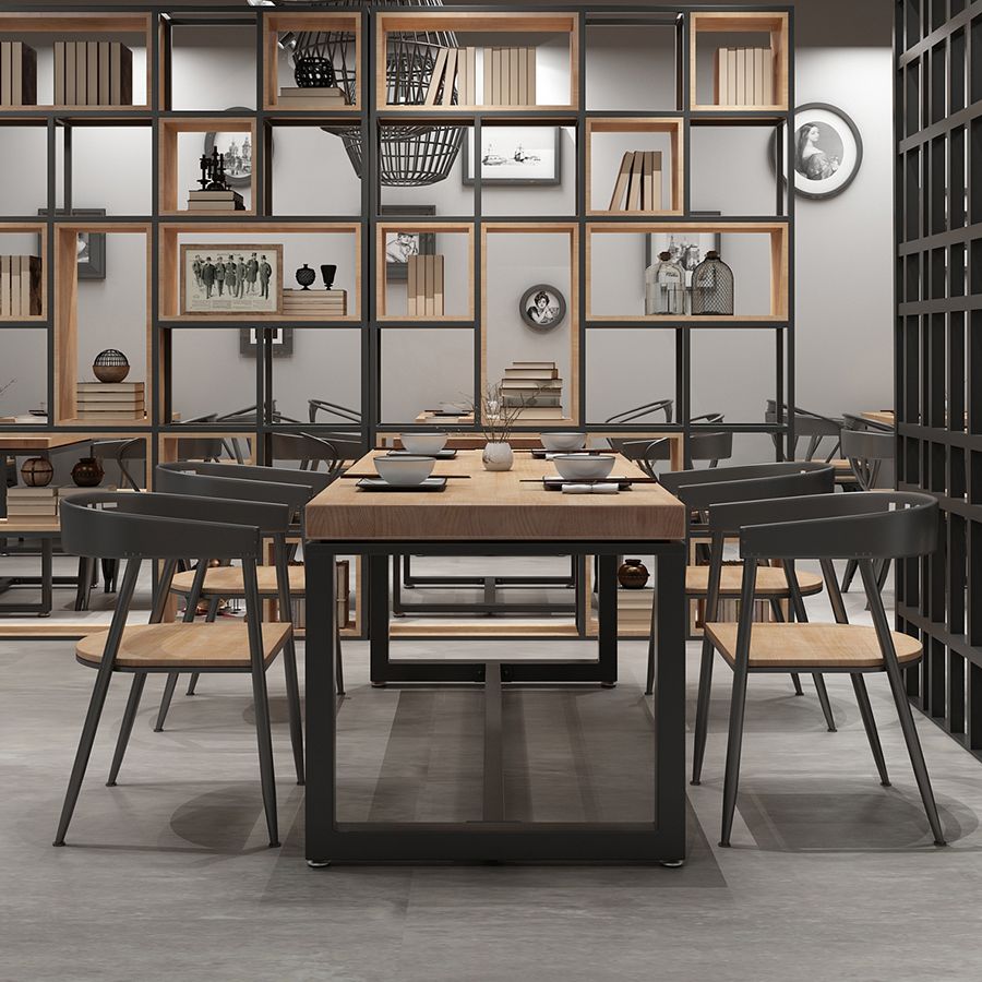 Industrial Style Solid Wood Dining Set with Traditional Height Table and Trestle Base Clearhalo 'Dining Room Sets' 'Dining Tables & Seating' 'dining_room_set' 'furn' 'furn_dining_room_set' 'Furniture' 'furniture_dining_room_set' 'Kitchen & Dining Furniture' 'kitchen&dining_furn' 'kitchen' 1200x1200_3e40efb4-005d-4646-9045-e048a2ae5535