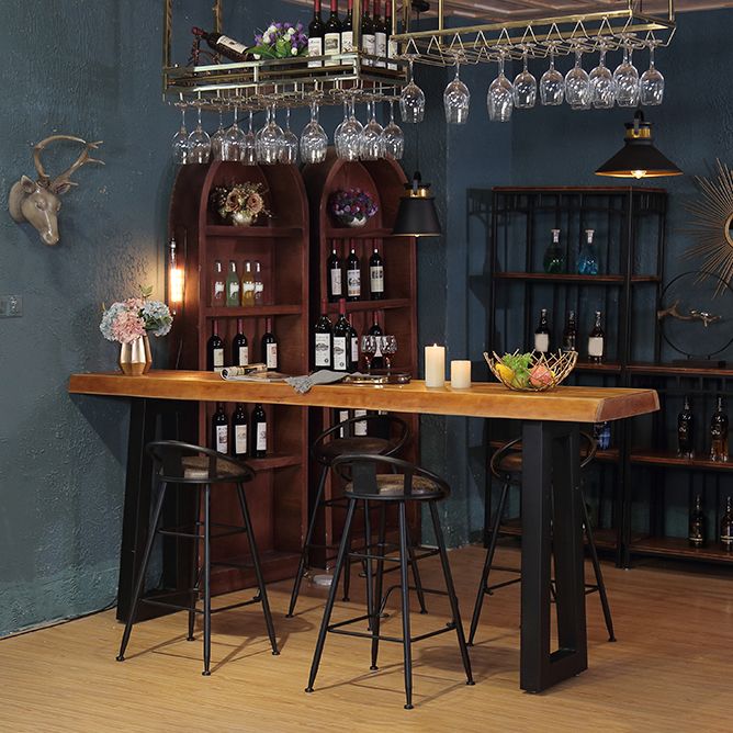 Modern Rectangle Counter Height Table Solid Wood and Metal Counter Wine Table Clearhalo 'Bar Furniture' 'Bar Tables' 'bar_tables' 'furn' 'furn_bar_tables' 'Furniture' 'Kitchen & Dining Furniture' 1200x1200_3e424ee0-5edb-4e8a-9321-eeb9cd351da3