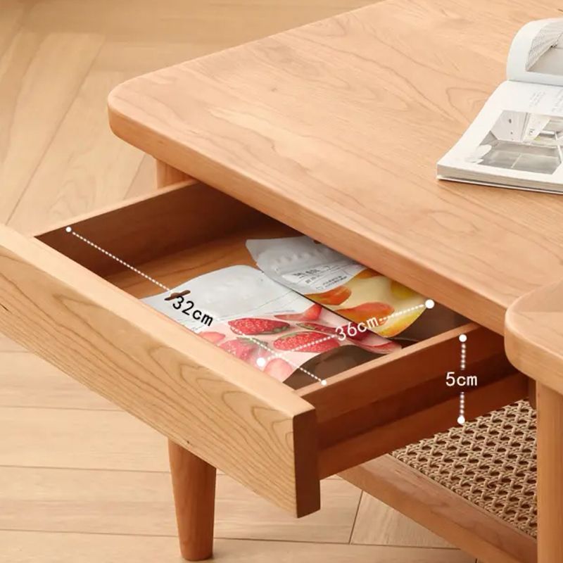 Scandinavian Rectangle Coffee Table in Natural Solid Wood with Storage Clearhalo 'Coffee & Accent Tables' 'Coffee Tables' 'coffee_tables' 'furn' 'furn_coffee_tables' 'Furniture' 'Living Room Furniture' 1200x1200_3e43f955-c9c5-4bd8-b0ec-064b7265132a