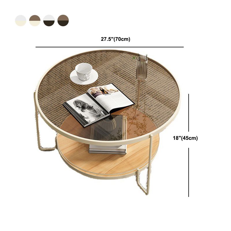 17.72" Tall Contemporary Style Cocktail Table Glass Top Round Coffee Table