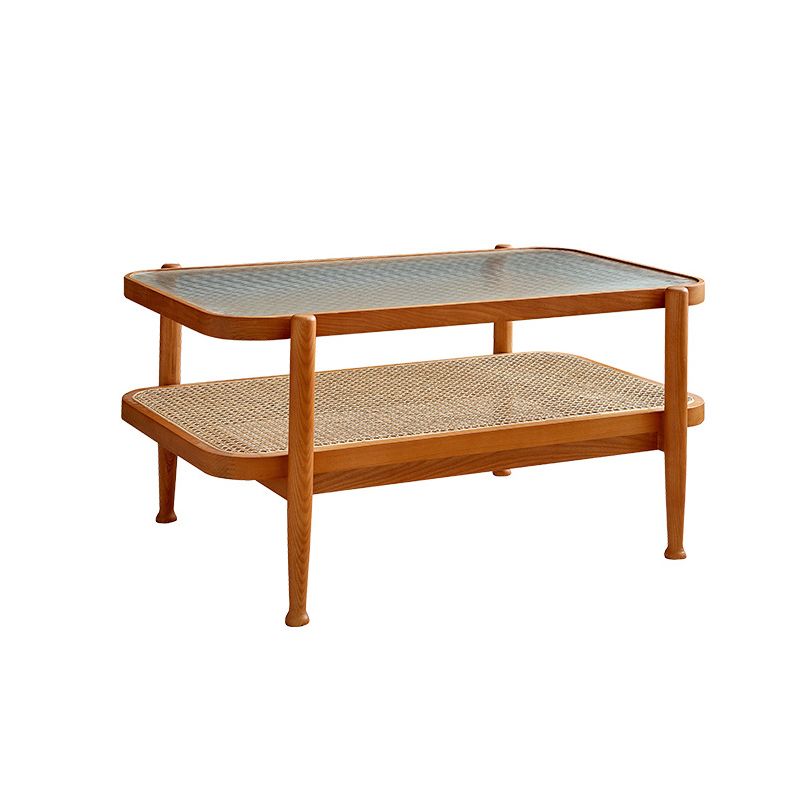 4 Legs Coffee Table with Shelf Modern Glass Top Cocktail Table Clearhalo 'Coffee & Accent Tables' 'Coffee Tables' 'coffee_tables' 'furn' 'furn_coffee_tables' 'Furniture' 'Living Room Furniture' 1200x1200_3e462be5-9888-4696-aa59-f0d16f72ecff